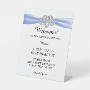 Blue Ribbon Infinity Heart Wedding Safety  Pedestal Sign