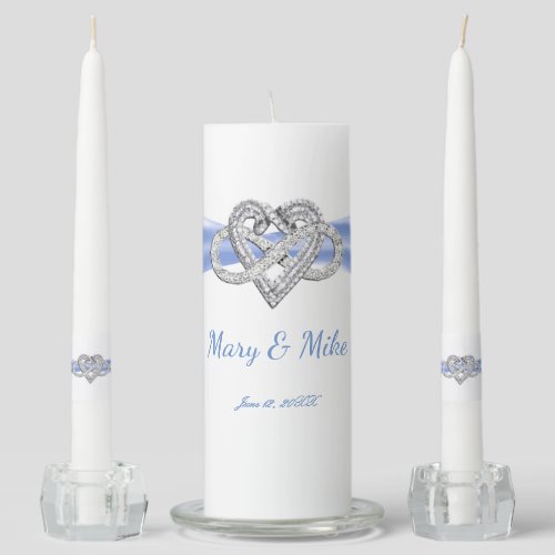 Blue Ribbon Infinity Heart Wedding Unity Candle Set