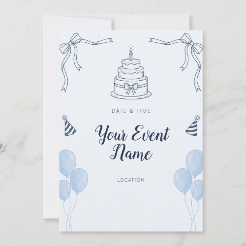 Blue Ribbon Line Art Tiered Cake Invitation