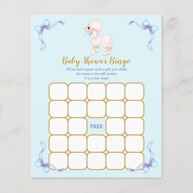 Blue Ribbon Little Lamb Baby Shower Bingo Game (Front)