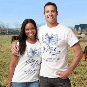 Blue ribbon lucky in love horseshoe wedding T-Shirt