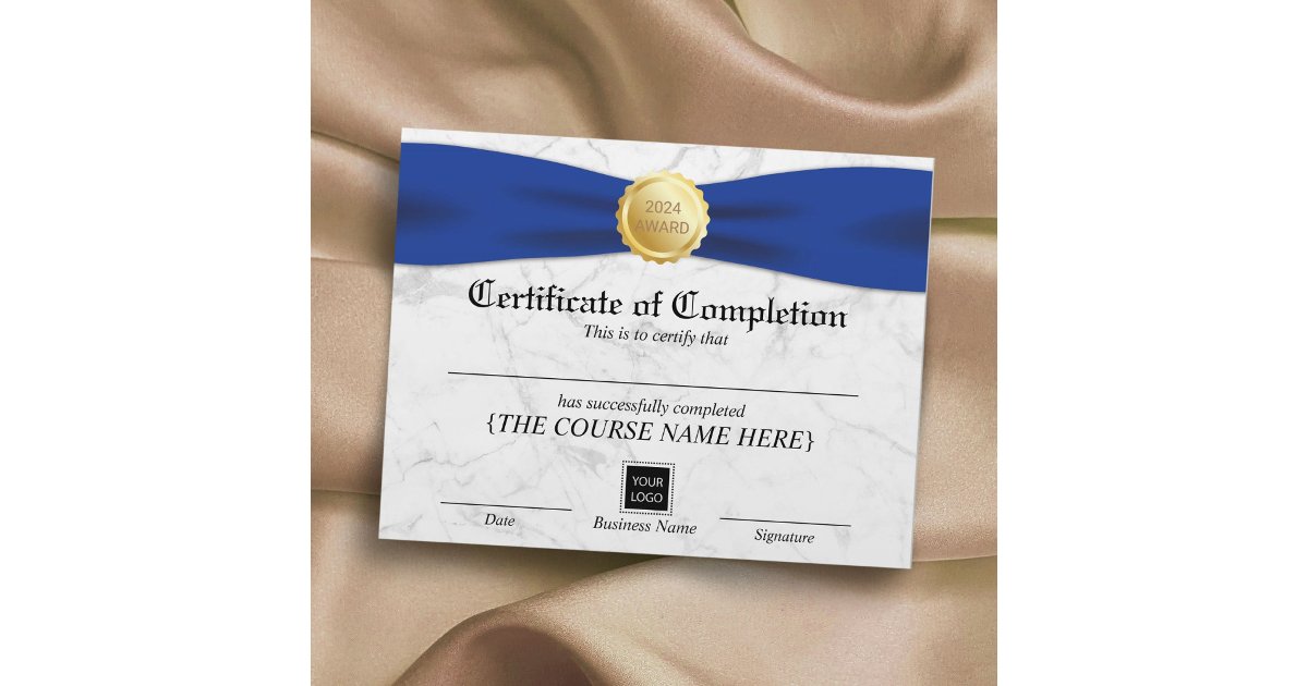 Blue Ribbon Marble Certificate of Completion | Zazzle