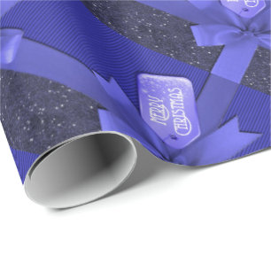 Blue Ribbon Merry Christmas Wrapping Paper