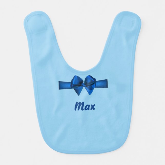 Blue ribbon monogram baby bib (Front)