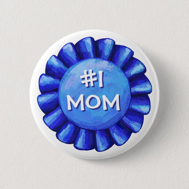 Blue Ribbon Number One Mom Button (Front)