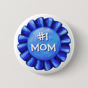 Blue Ribbon Number One Mom Button