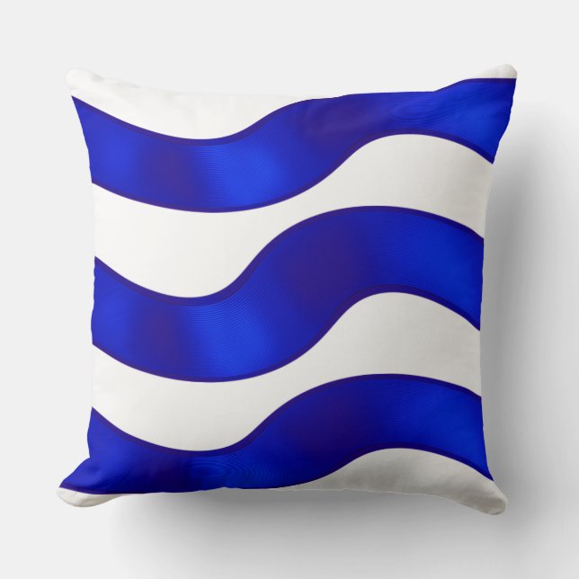 Blue ribbon on white polyester throw pillow. throw pillow (Front)
