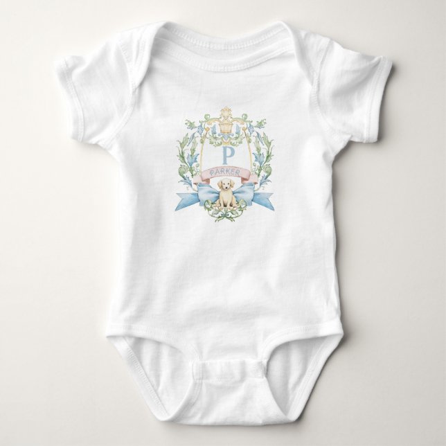 Blue Ribbon Puppy Baby Monogram Crest  Baby Bodysuit (Front)