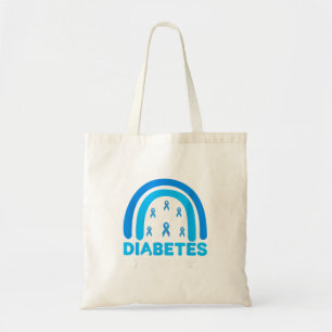 Blue Ribbon Rainbow Diabetes Awareness Tote Bag