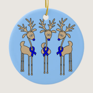 Blue Ribbon Reindeer (Colon Cancer) Ceramic Ornament