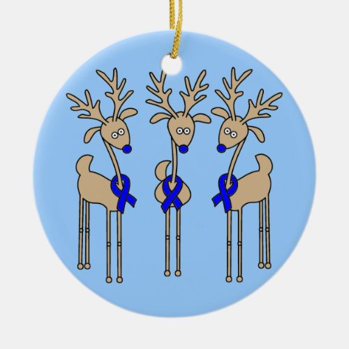 Blue Ribbon Reindeer Colon Cancer Ceramic Ornament