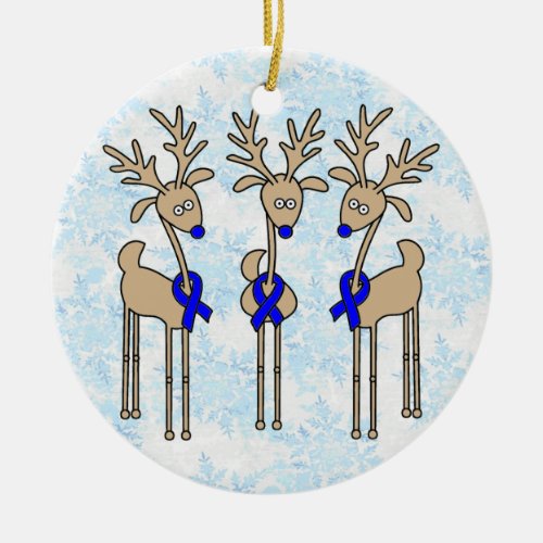 Blue Ribbon Reindeer Colon Cancer Ceramic Ornament