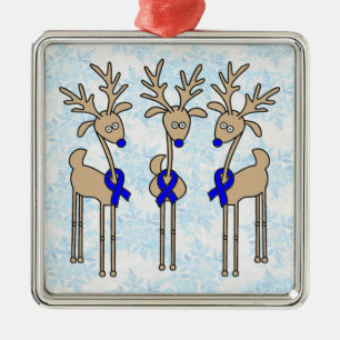 Blue Ribbon Reindeer (Colon Cancer) Metal Ornament