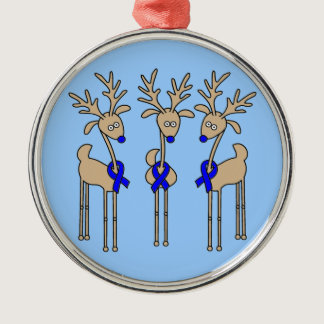 Blue Ribbon Reindeer (Colon Cancer) Metal Ornament