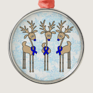 Blue Ribbon Reindeer (Colon Cancer) Metal Ornament