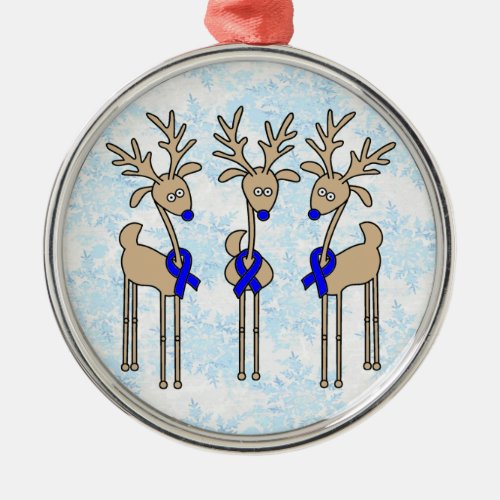 Blue Ribbon Reindeer Colon Cancer Metal Ornament