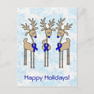Blue Ribbon Reindeer Holiday Postcard