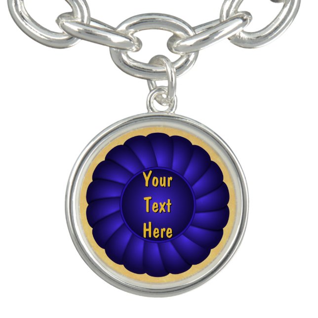 Blue Ribbon Rosette to Personalize Bracelet (Design)