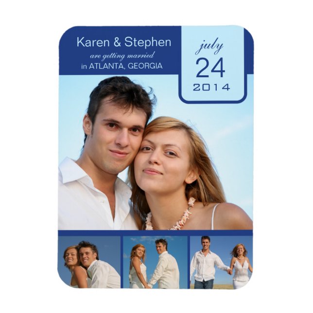Blue ribbon save the date magnet (Vertical)
