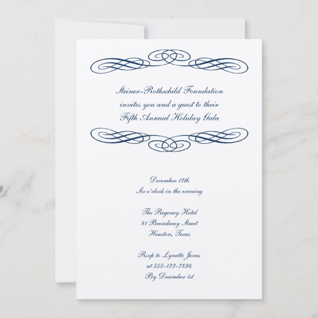 Blue ribbon script corporate formal gala event invitation (Front)