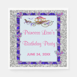 Blue Ribbon Silver Glitter Royal Princess Birthday Napkins