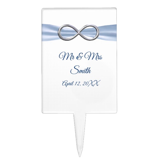 Blue Ribbon Silver Infinity Wedding Cake Topper (Front)