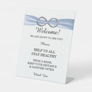 Blue Ribbon Silver Infinity Wedding Safety Pedestal Sign