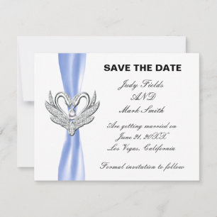 Blue Ribbon Silver Swans Save The Date Card