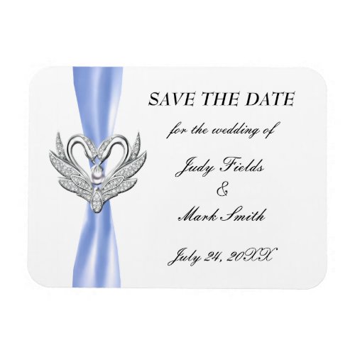 Blue Ribbon Silver Swans Save The Date Magnet