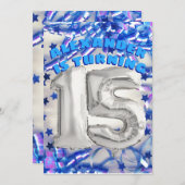 Blue Ribbon & Stars Confetti 15th Birthday Party Invitation (Front/Back)