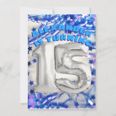 Blue Ribbon & Stars Confetti 15th Birthday Party Invitation (Front)