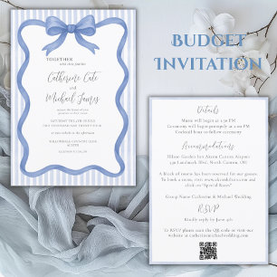 Blue Ribbon Stripe Vintage Budget Wedding Invitation