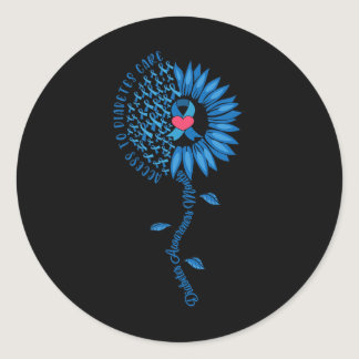 Blue Ribbon Sunflower November Diabetes Awareness  Classic Round Sticker
