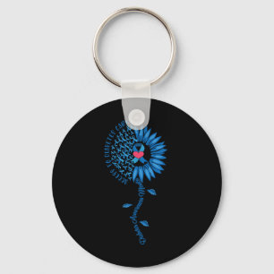 Blue Ribbon Sunflower November Diabetes Awareness Keychain