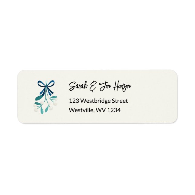 Blue Ribbon tied Mistletoe Label (Front)