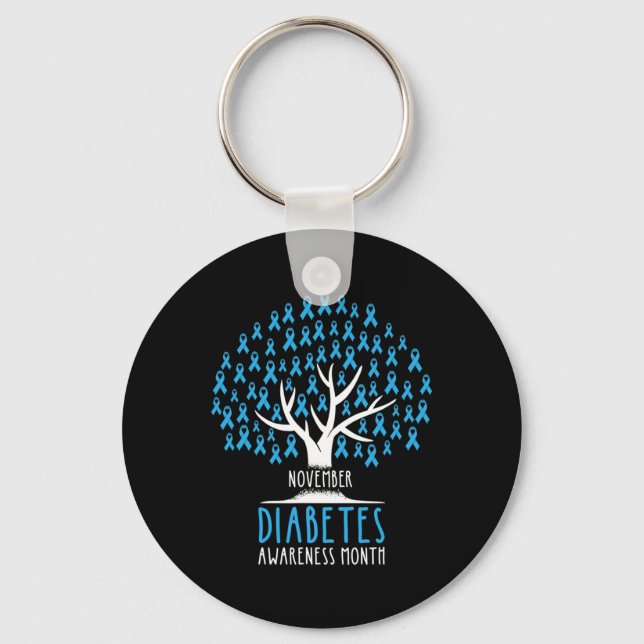 Blue Ribbon Tree - T1D Diabetes Awareness  Keychain (Front)