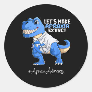 Blue Ribbon Trex Apraxia Awareness  Classic Round Sticker