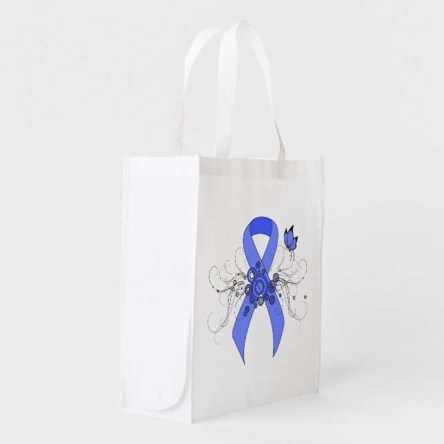 Blue Ribbon with Butterfly Reusable Grocery Bag (Front Side)