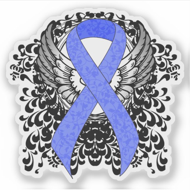 Blue Ribbon with Wings Sticker (Front)