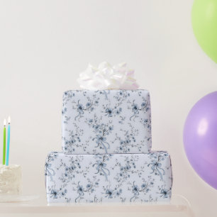 Blue Ribbons and Bows Toile Coquette Pattern  Wrapping Paper