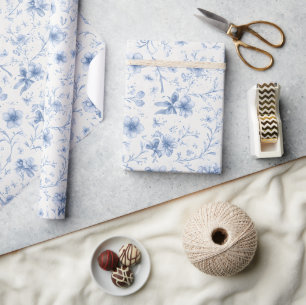 Blue Ribbons and Bows Toile Coquette Pattern  Wrapping Paper
