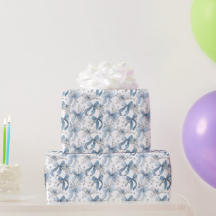 Blue Ribbons and Bows Toile Coquette Pattern  Wrapping Paper
