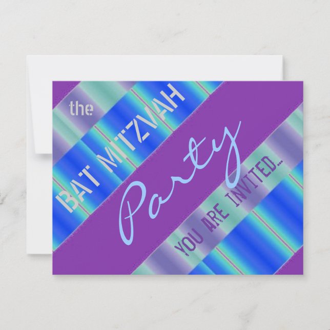 Blue ribbons Bat Mitzvah party Invitation (Front)