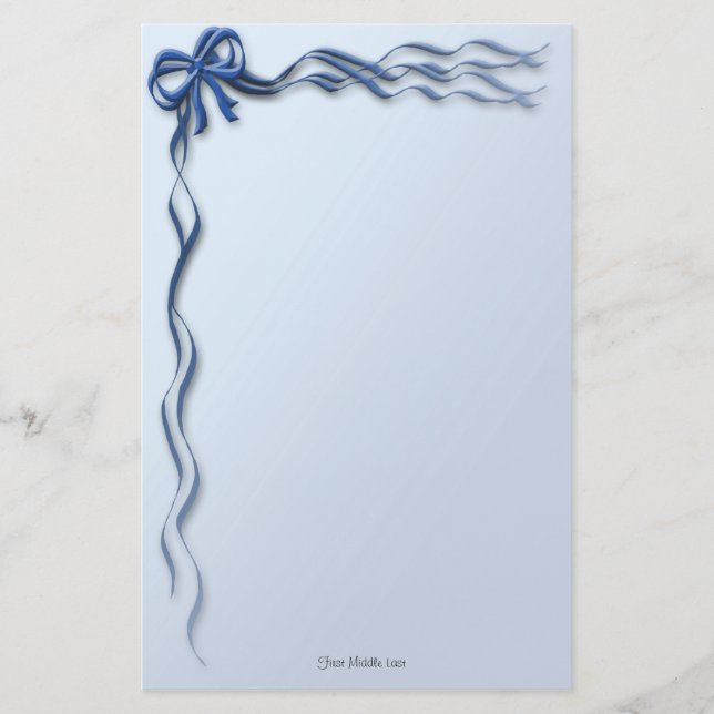 Blue Ribbons & Bows Borders Stationery (Front)