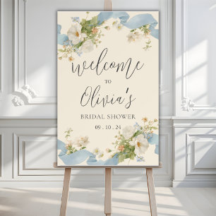 Blue Ribbons Flowers Cream Elegant Bridal Shower Foam Board