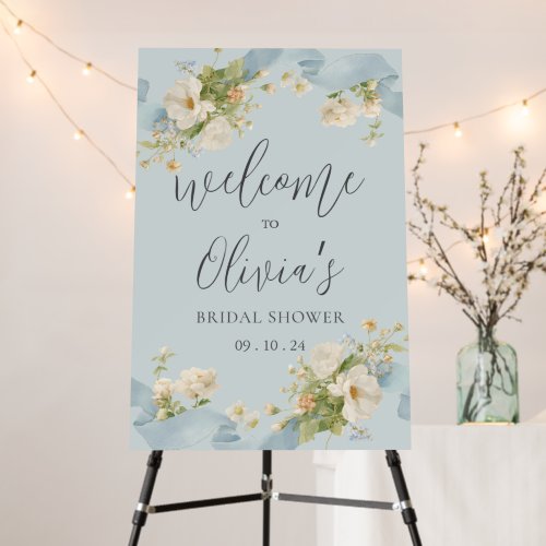 Blue Ribbons Flowers Elegant Bridal Shower Foam Board