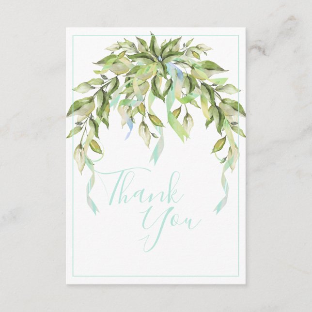 Blue Ribbons Greenery Elegant  Thank You Card (Front)