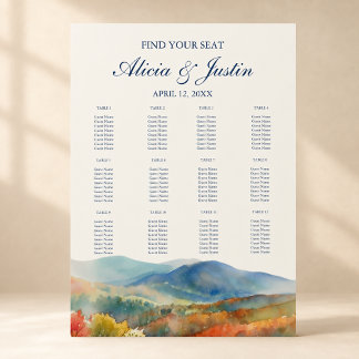 Blue Ridge Mountains Fall Watercolor Wedding Foam Board