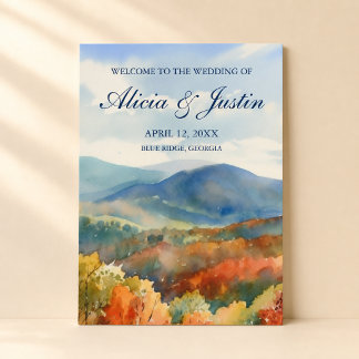 Blue Ridge Mountains Fall Watercolor Wedding Foam Board