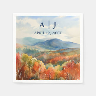 Blue Ridge Mountains Fall Watercolor Wedding Napkins